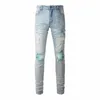 Street Fi Designer Uomo Jeans Retro Azzurro Elastico Slim Patch Jeans strappati Uomo Punk Pantaloni Hip Hop Pantaloni di marca Hombre L8vC #