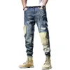 Jeans Hombres Baggy Streetwear Pantalones Vaqueros de verano Ropa Hip Hop Fi Patchwork Ripped Jean Pierna recta Pantalones de mezclilla azul b6JT #