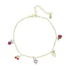 Enkelbanden Hot Fashion Zoete Gekleurde Fruit Armband Appel Aardbei Kers Druif Perzik Goud Zilver Ketting BraceletL2403