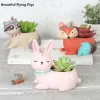 Planters Cartoon Animal Fox Elephant Succulent Plant Resin Flowerpot Vase Planter Pot Bear Deer Rabbit Home Decoration Art Bonsai Pot