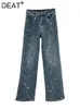 Jeans femmes hautes taille noire droite large jambe complète diamants complets rayures en peluche pantalon de jean chaud épais 2024 Fashion printemps