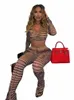 weird Puss Sexy Women Drag Stripes 2 Piece Set See Through Wrapped Bandage Crop Tops+Flare Pants Matching Streetwear Outfits F6rk#