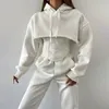 Women's Two Piece Pants Fashion 3 Pieces Hoodies Set Women Spring Tracksuits Hooded Long Sleeve Cropped Sweatshirt Bandage Corset Sweatpants