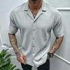 メンズカジュアルシャツストリートトレンド夏のソリッドカーディガン半袖スタンドカラーボタンパッチワークアメリカンファッション汎用性のある薄いトップス