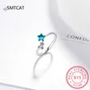 Cluster Ringe Authentische 925 Sterling Silber Blau Kristall Stern Ring Frauen Einstellbare Feine Schmuck Hochzeit Geschenk SCR769