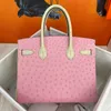 Mode designer tassen luxe draagtas 35CM grote tas Struisvogel handtas hoogwaardige designer damestas Boodschappentas Handnaaien roze tas Geschenkdoos verpakking Tweekleurige tas