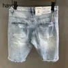 ljusblå rippad denim shorts herr sommar tunna smala koreanska stil trendiga herrar beskurna byxor w3bk#