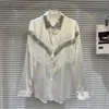 Damesblouses Catwalk-prestaties Zware industrie Strass kralen Kwastje Satijnen shirts en knopen voor dames Blusas Top Lente