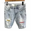 ljusblå rippad denim shorts herr sommar tunna smala koreanska stil trendiga herrar beskurna byxor w3bk#