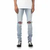 Jeans pour hommes élastiques européens américains trous Fi pieds minces crayon denim pantalon streetwear jeans déchirés pantalons de grande taille X8dc #