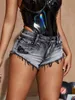 Fi Femmes Mini Denim Shorts Sexy Babes Rave Slant Pocket Ripped Raw Hem Short Jeans Taille Basse Skinny Shorts Mujer a8BL #