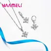 Necklace Earrings Set Romantic Bridal Wedding 925 Sterling Silver Pretty Flowers With High Quality Cubic Zircon Women Accessories