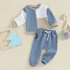 衣類セット秋の幼児の男の子の衣装のコントラスト色の長袖スウェットシャツとソリッドパンツスプリング服セット
