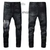 Designer Jeans Trend amirrs-fluid spray painted colorful letter hole patch elastic tight legged jeans NH50
