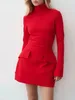 Abiti casual Mini abito da donna Elegante moda femminile Red Chic Flare Sleeve Short Ladies High Street Party Abiti da sera