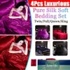 4Pcs Set Romantic Soft Silk Satin Bedding Set Home Textile Bed Set Flat Sheet Fitted Sheet Pillowcase Twin Full Queen King Size Fa194O