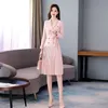 Notched Spring Autumn Professional Suit Pleated Dress Female Fashion Blazer Dress Office Ladies Pink / Black Workwear K1093 240312