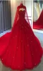 Árabe Dubai Vermelho Plus Size vestido de baile Vestidos de casamento com envoltórios Querida Lace Crystal Bead Robe De Mariee Vestidos de casamento Custom6724183