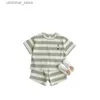 T-shirts 2023 Summer New Children Short Sleeve Striped 2pcs Set Baby Cotton T Shirts + Shorts Clothes Suit Infant Boy Cute Bear Outfits24328