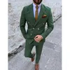 Traje de hombre verde real 2021 Doble botonadura Slim Fit Trajes de fiesta de boda formales Padrinos de boda Blazer Pantalones 2 piezas Terno Masculino I4P5 #