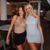 Casual Dresses Boofeenaa Blue Mesh Sheer Sexy Halter Mini Dress Beautiful Birthday Party Night Club för Womens Summer 2024 C85-BG14