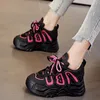 Casual Shoes S 8cm Mixed Color Genuine Leather Chunky Sneakers Wedge Platform Comfy Breathable Women Heel Pumps