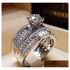 Ringar Vecalon Diamond Ring Set Fashion 925 Sier White Bridal Jewelry Promise Love Engagement for Women Drop Delivery DHXEB