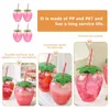 Wine Glasses 4 Sets Clear Water Cup Straw Beverage Bottle Strawberry Juice Cups Drinking