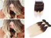 Proste 4 613 Brązowe blond Ombre Virgin Hair wątki z koronkowym zamknięciem 4x4 Średni brązowy i blond ombre malezyjskie włosy WEA7431994