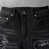 Jeans pour hommes Trendamiri Jeans noirs de haute rue européens et américains pour hommes portant des leggings à patch déchiré élastique pantalons décontractés pour hommes J240328