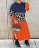 Casual Dresses Women 2024 Regular Full Sleeve Thick Mid Length Dress Hooded Leopard Print Sweatshirts Long Loose Autumn Winter