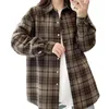 Kvinnors blusar Autumn Cotton Plaid Retro Shirt Women Lapel Tjock Basic Tops Girl Long Sleeve Loose Mid Length Blus Casual Winter T3D584QC