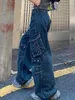 Jeans da donna Tasca da donna americana per l'industria pesante Y2K Street Straight Pantaloni larghi lavati lavati di grandi dimensioni Harajuku che asciugano i pantaloni a gamba larga