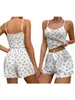 Home Clothing Women Pajamas Set 2 Piece Leisure Loungewear Suits Floral Print Lace Trim Camisole Tank Tops And Shorts Sleepwear Summer