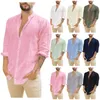 Blusa masculina cott camisa de linho solta lg manga camisa topos primavera outono cor sólida gola alta masculino casual 2023 novo o1zz #