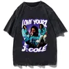 J Cole Graphic T-Shirt Vintage 90'lar Rapçi Hip Hop Büyük Boyutlu Yaz T-Shirts Erkek Kadınlar Fi Pamuk Siyah Tee Street Giyim B1TZ#