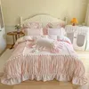 Bettwäsche Sets Super weich gewaschene Baumwolle Luxus rosa Prinzessin plissierte Haarball Dekoration Bettdecke Bettlaken Kissenbezüge