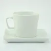 Muggar porslin kaffekopp anpassade tomma bulk tekoppar fat fyrkantig form vit och tefat