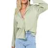 Women's Blouses Women Casual Blouse Solid Long Sleeve Button Down V Neck Open Front Lapel Shirt Tops Loose Fit Streetwear