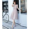 Party Dresses Cocktail Ruched Off the Shoulder Sequined Pink Tulle Kne Length A-Line Plus Plus Size Women Formell klänning Anpassning