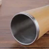 Tasses Tasse à café en bambou Tasse de voyage en acier inoxydable avec couvercle anti-fuite isolé accompagnant réutilisable