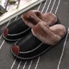 Slippers Men Winter Leather Bedroom Cotton Waterproof Thick Plus Velvet Indoor Warm House Home Shoes Fashion