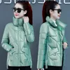 2022 Winter Jacket Parkas Women Odzież Chic Blossowy Down Cott Coats Stojdź kołnierzyka Parka Tops ciepła samica Krótka podkładka F6SH#