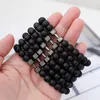 Link Bracelets 19mm Natural Black Volcanic Lava Stone Dumbbell Bracelet Matte Beads For Women Men Fitness Barbell Jewelry