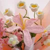 Fleurs décoratives Crochet Bouquet De Fleurs Décor Arrangements Floraux Décoration De La Maison Printemps Faux Pour La Fête Des Mères Festival Rose