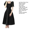 Casual Dresses Women Long Dress Puff Sleeves A Line High midja Slim midja fyrkantig hals Kvamläder Ruffle Elegant Summer Ladies Midi Dati