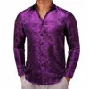 luxury Shirts for Men Silk Lg Sleeve Purple Fr Slim Fit Male Blouses Casual Formal Tops Breathable Barry Wang 03nN#