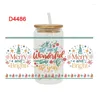 Pencere Çıkartmaları 3D UV DTF Transfer Sticker 16oz Libbey Gözlükleri İçin Noel Teması Kupa Kupa DIY DIY Su Geçirmez Kolay D4486