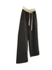 Lleno de textura y grosor ~ bordado de cintura de color contrastante de moda con llamativo patrón de espiga pantalones de pierna ancha de pierna recta para mujer