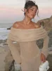 Casual Dresses Women's Summer Slash Neck Sunscreen Maxi Dress 2024 Chic Long Sleeve Bodycon Sticked Vestidos Female Elegant Holiday